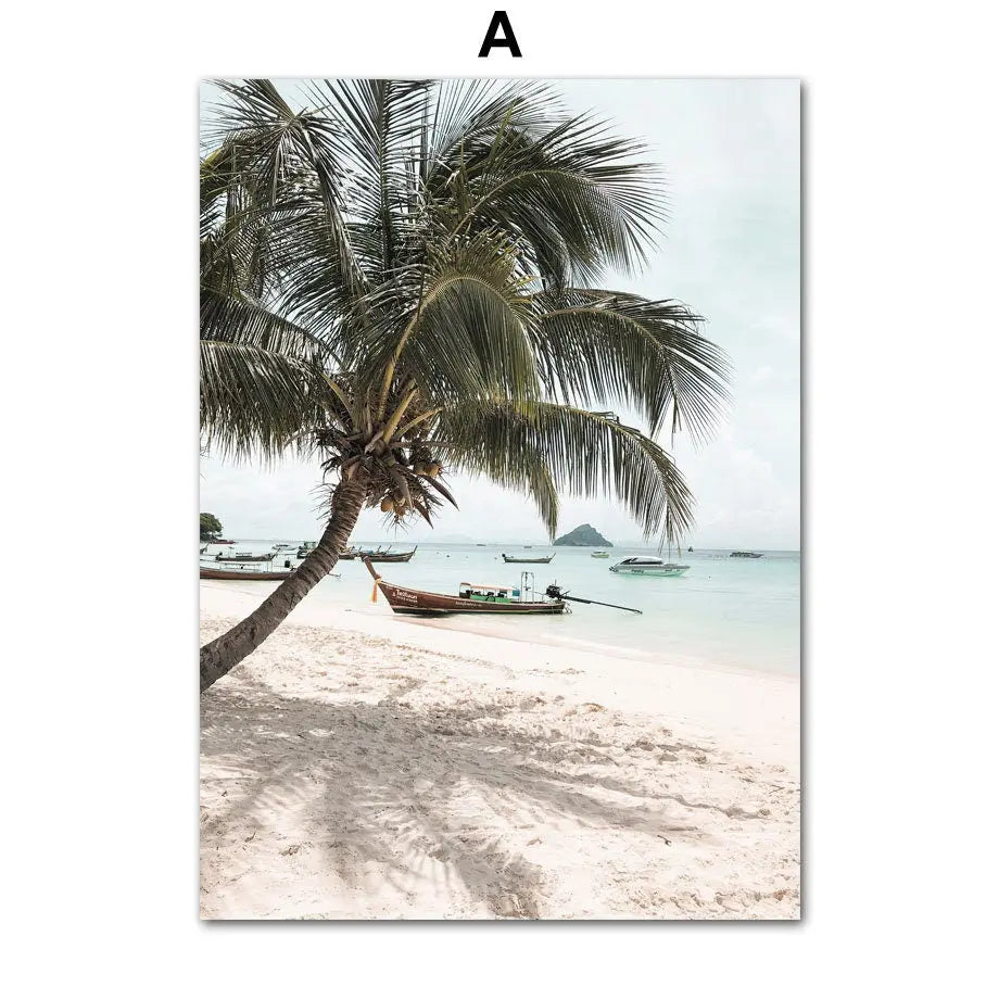 Poster Strand Wellen Meer Palmen Delfin Sonnenbrille Hut I Wandbilder Wohnzimmer & Schlafzimmer I  Wand Deko I Kunst Druck I ohne Rahmen-1