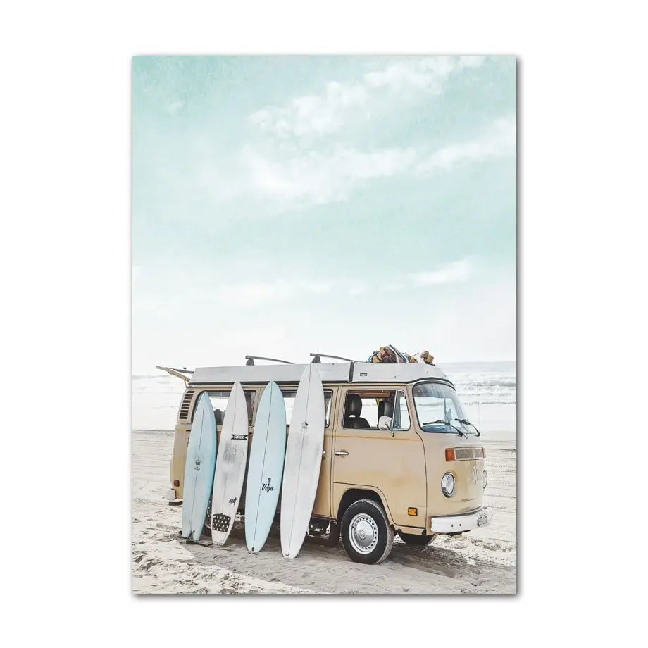 Poster Surfbrett Strand Buggy Palmen Meer I Wandbilder Wohnzimmer & Schlafzimmer I  Wand Deko I Kunst Druck I ohne Rahmen-1