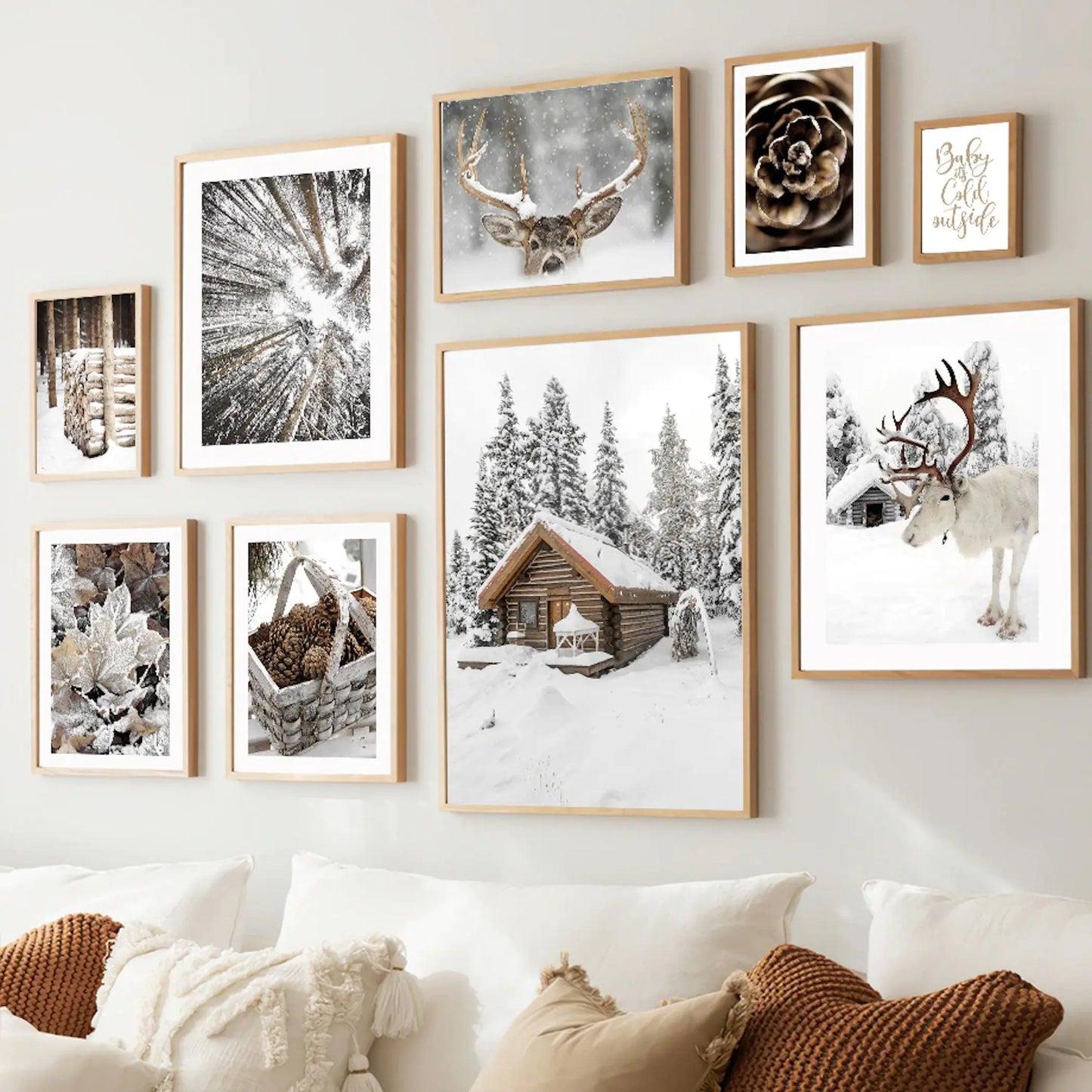 Poster Winter Frostblätter Rentier Frostblätter | Bilder Wohnzimmer | Wandbilder Schlafzimmer | Deko Print ohne Rahmen | Bilder Set-0