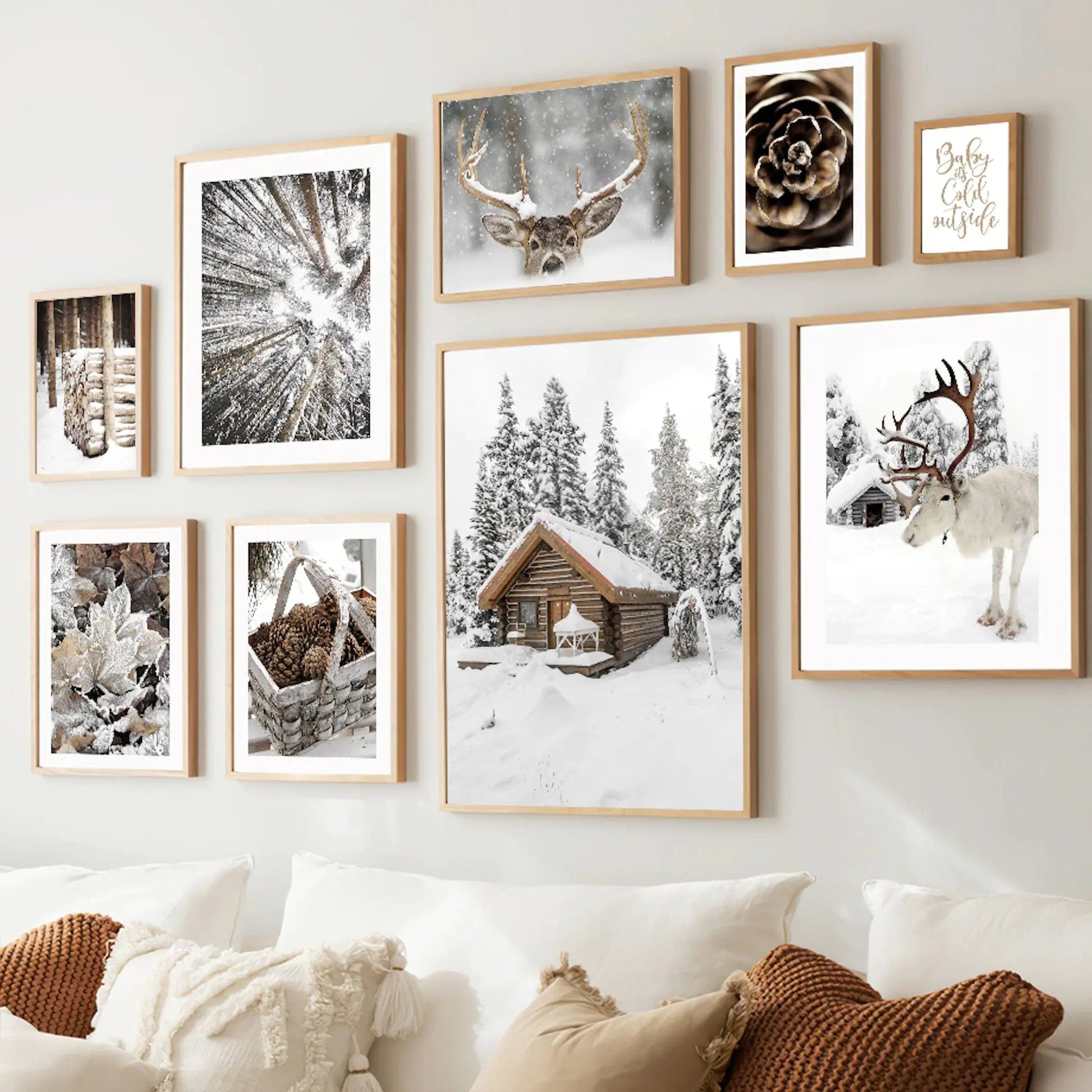 Poster Winter Frostblätter Rentier Frostblätter | Bilder Wohnzimmer | Wandbilder Schlafzimmer | Deko Print ohne Rahmen | Bilder Set-0