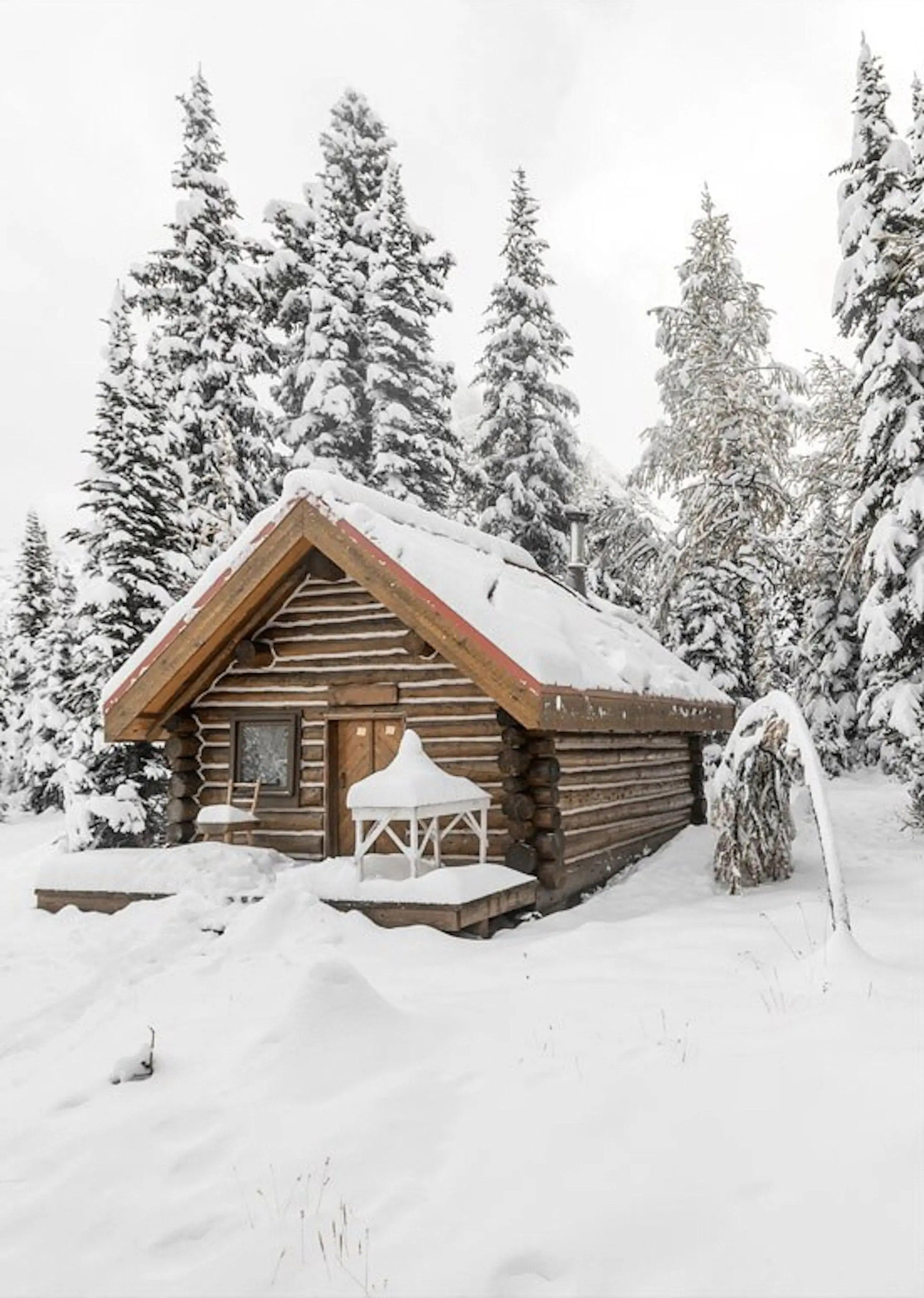 Poster Winter Holz Hütte im Schnee Rentier Tannenzapfen | Bilder Wohnzimmer | Wandbilder Schlafzimmer | Deko Print ohne Rahmen | Bilder Set-1