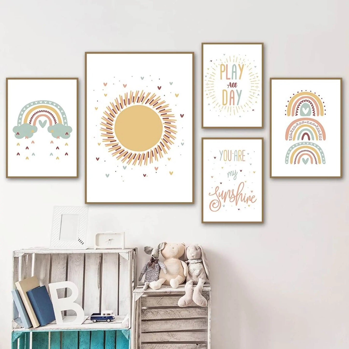 Poster für Kinderzimmer mit Sonne und Regenbogen als Deko Print ohne Rahmen-0