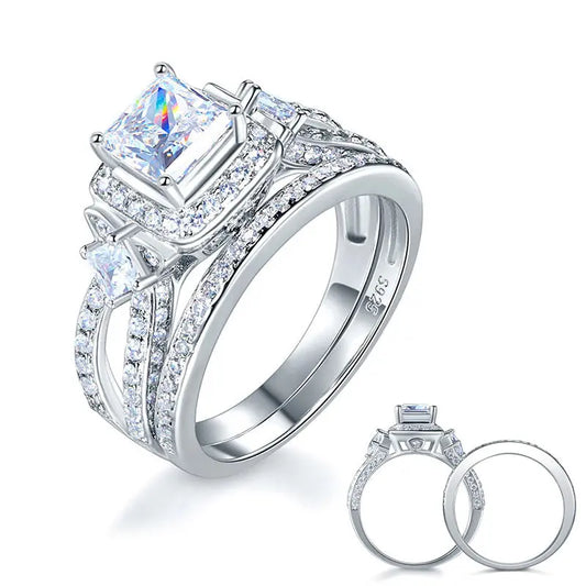 Princess Cut 925 Sterling Silver Wedding Engagement Ring Set Anniversary XFR8271-0