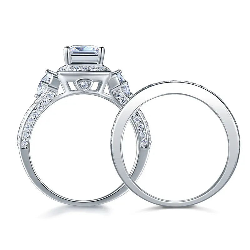 Princess Cut 925 Sterling Silver Wedding Engagement Ring Set Anniversary XFR8271-3