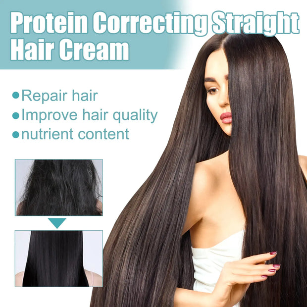 Protein Correcting Straight Hair Cream, Straighten-free Hair Treatment Repairs Damaged Smoothness Hair Cream - Memoriex 