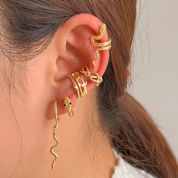 Punk Gold Plated Animal Snake Clip Earrings Ear Clip Without Piercing For Women Fake Piercing Ear Cuffs Trendy Jewelry - Memoriex 