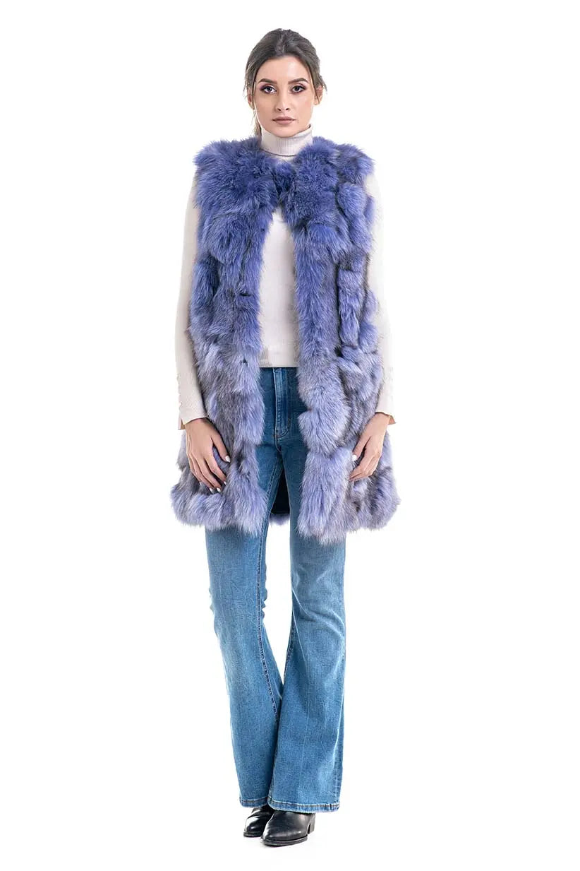 Purple Genuine Fox Fur Vest-1