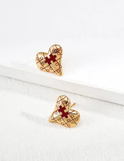 Puzzle Heart Love Stud Earrings-0