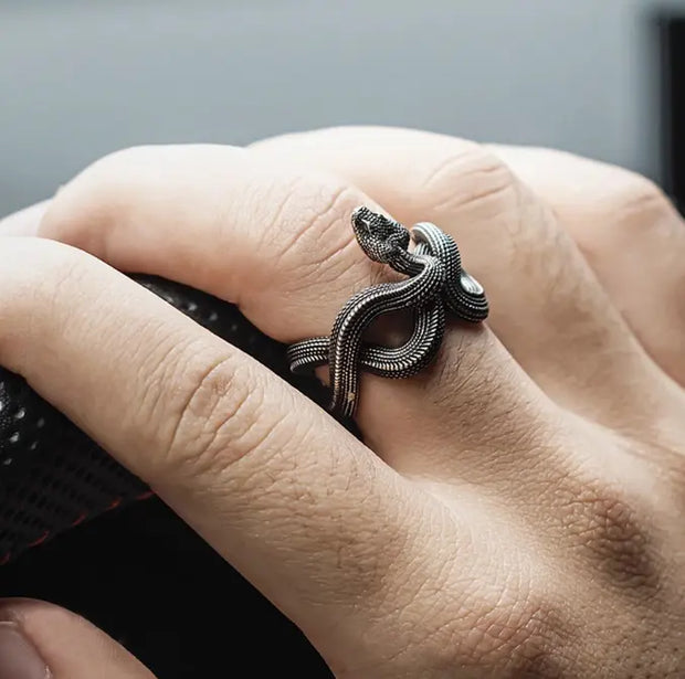 Python ring dark punk three dimensional snake ring snake winding ring - Memoriex 