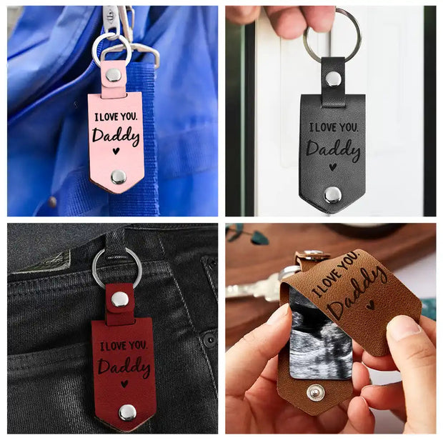 Personalised Leather Photo Keyring | Ultrasound Scan Gift for Dad | British Keepsake | Memoriex - Memoriex