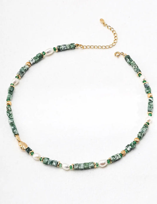 Qinghai Cui Jade Pearl Necklace-0