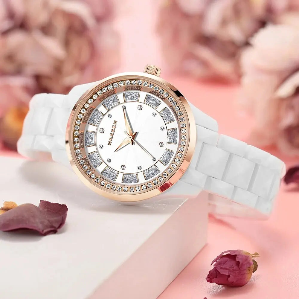 NAKZEN Design Quartz Ladies Watch High Quality Ceramic Bracelet White Watches Luxury Diamond Clock Gifts for Women Relojes De Mu-1