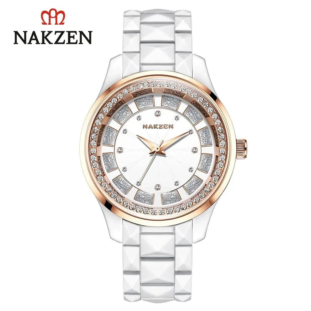 NAKZEN Design Quartz Ladies Watch High Quality Ceramic Bracelet White Watches Luxury Diamond Clock Gifts for Women Relojes De Mu-5