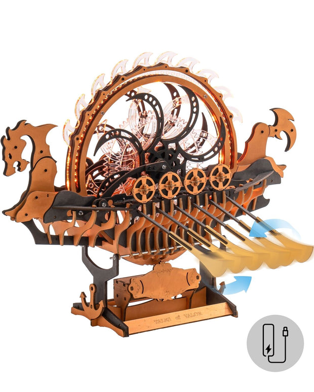 ROKR Dragon-boat Electric Mechanical 3D Wooden Puzzle Toys Games Boy Xmas Gift - Memoriex 