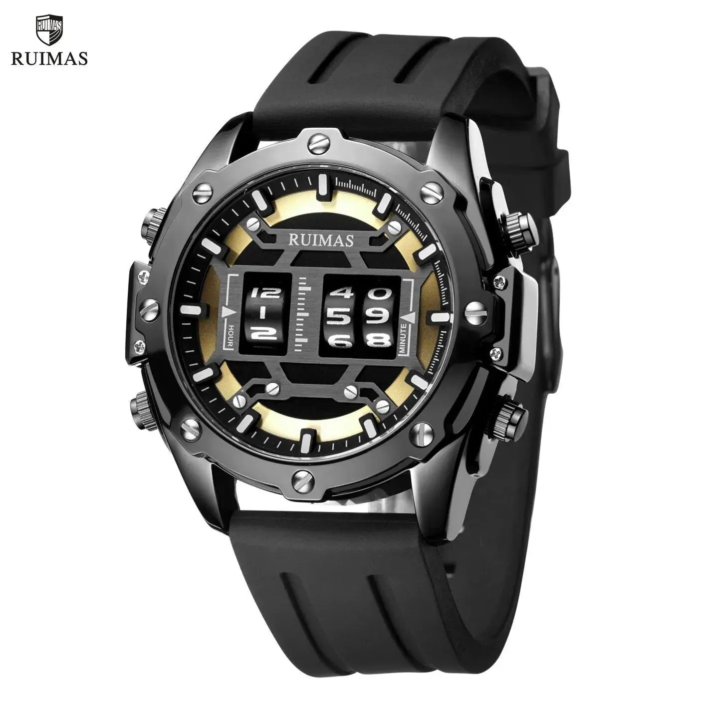 RUIMAS Mens Watches Roller Pointer Sports Quartz WristWatch Fashion  Luxury Silicone Strap Waterproof Relogio Masculino-0