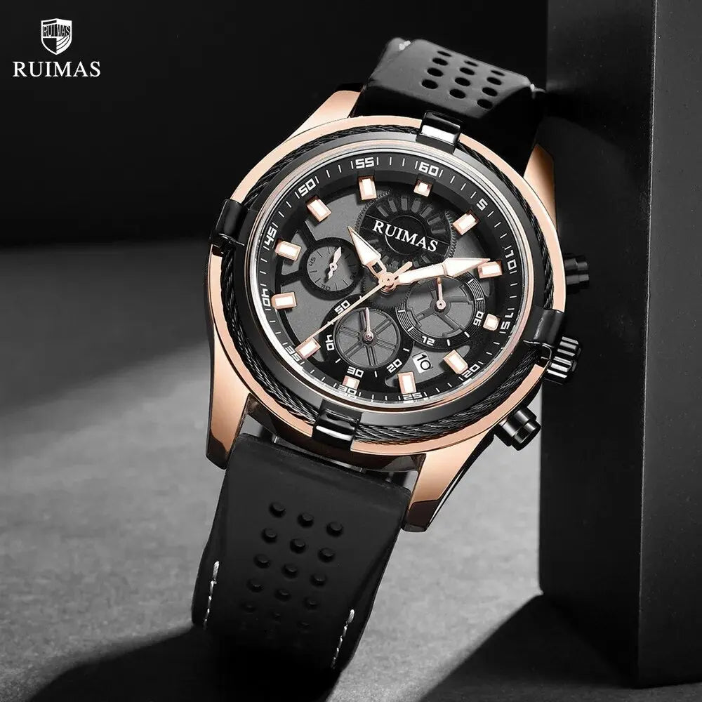 RUIMAS Top Luxury Quartz Wristwatches Men Silicone Large Dial  Military Sports Watches Waterproof Luminous Date Reloj Hombre-0