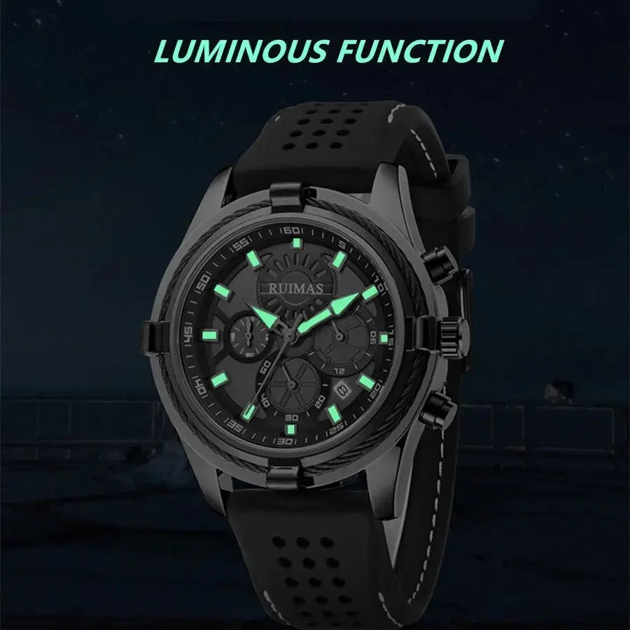 RUIMAS Top Luxury Quartz Wristwatches Men Silicone Large Dial  Military Sports Watches Waterproof Luminous Date Reloj Hombre-4