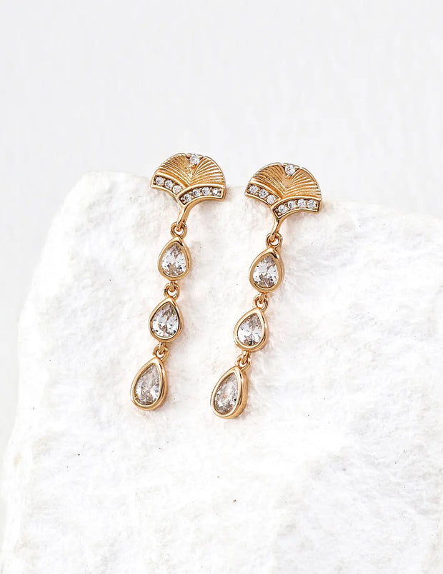 Radiant Zircon Teardrop Fan Earrings-1