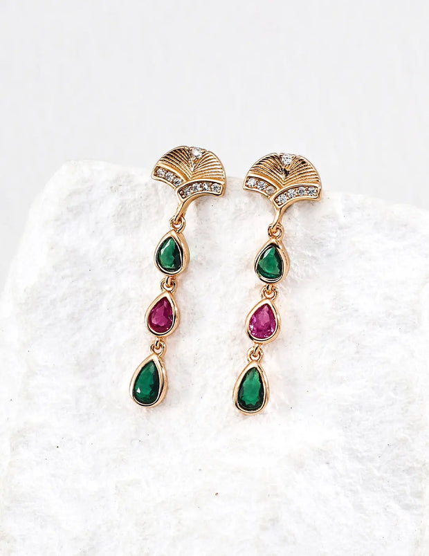 Radiant Zircon Teardrop Fan Earrings-2