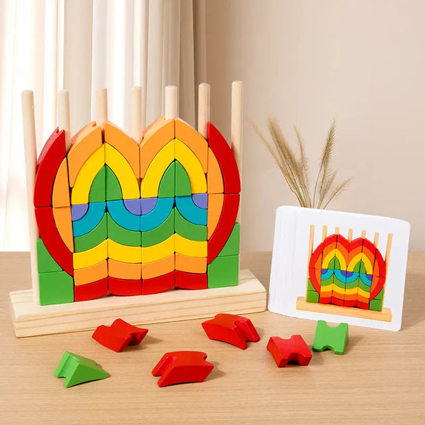 Rainbow Creative Building Blocks Set Column Puzzle Shape Recognition Wooden Stacking Music Puzzle Christmas Toy Gift - Memoriex 