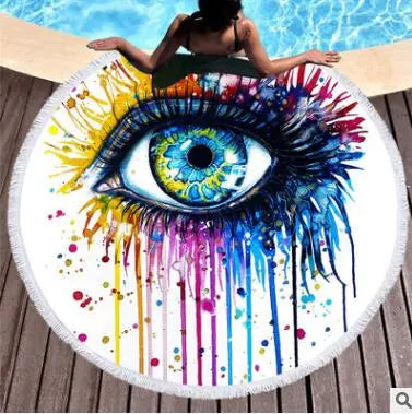 Rainbow Fire by Pixie Cold Art Large Round Beach Towel for Woman Microfiber With Tassel Blanket Summer Sunblock Toalla Yoga Mat - Memoriex 