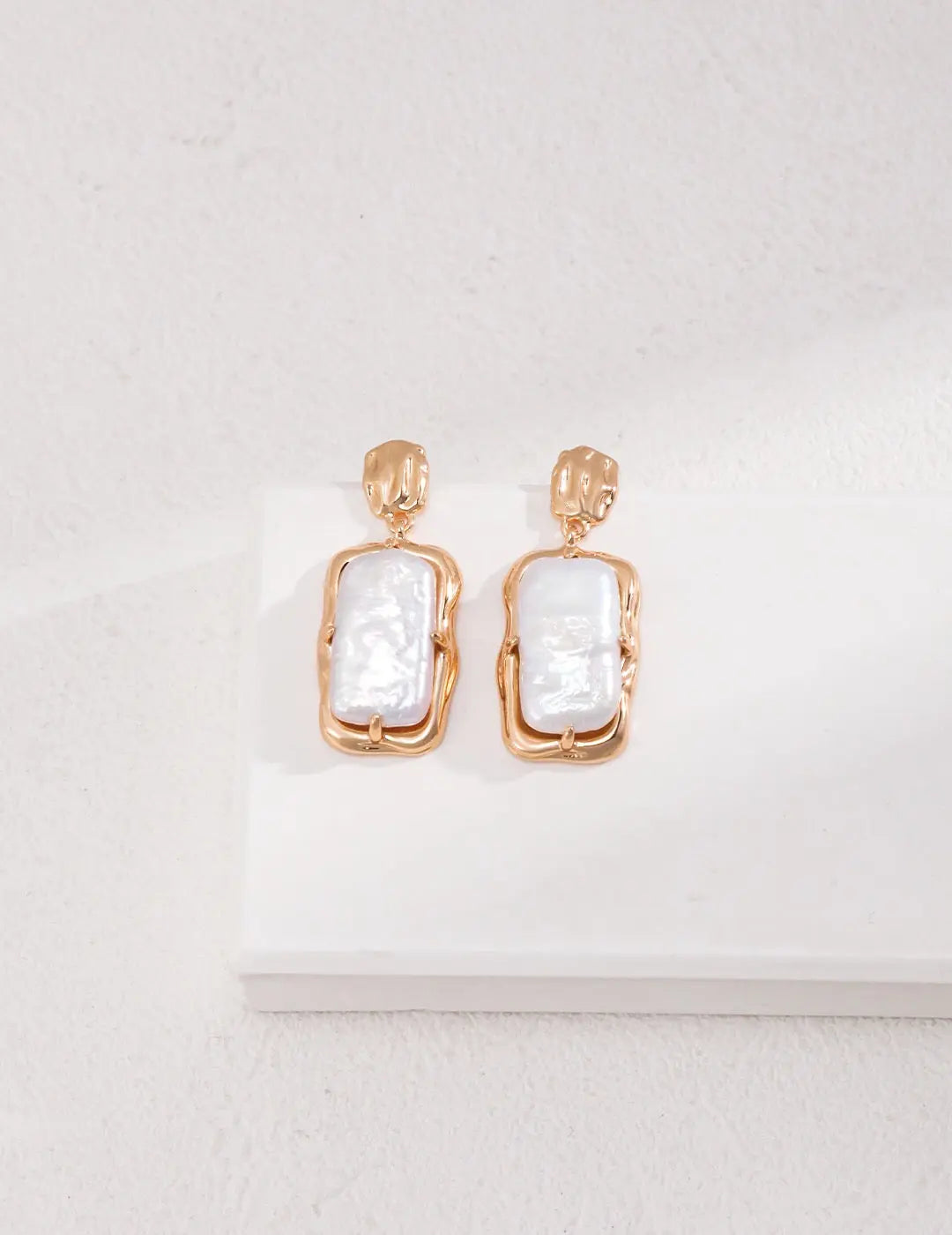 Rectangle Link Pearl Earrings - Memoriex