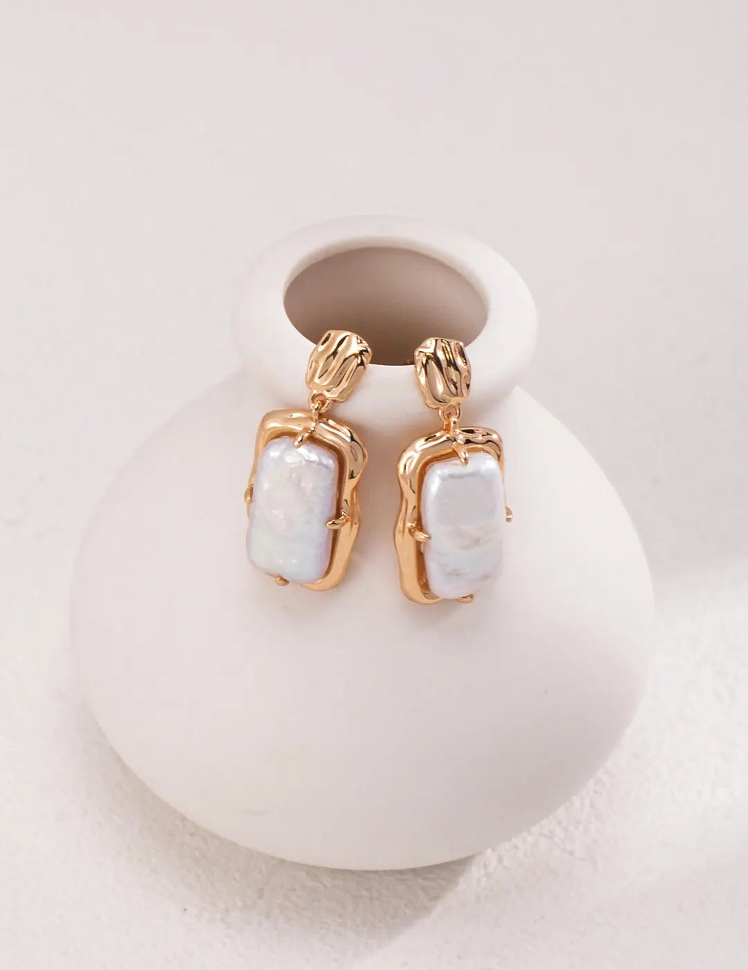 Rectangle Link Pearl Earrings - Memoriex