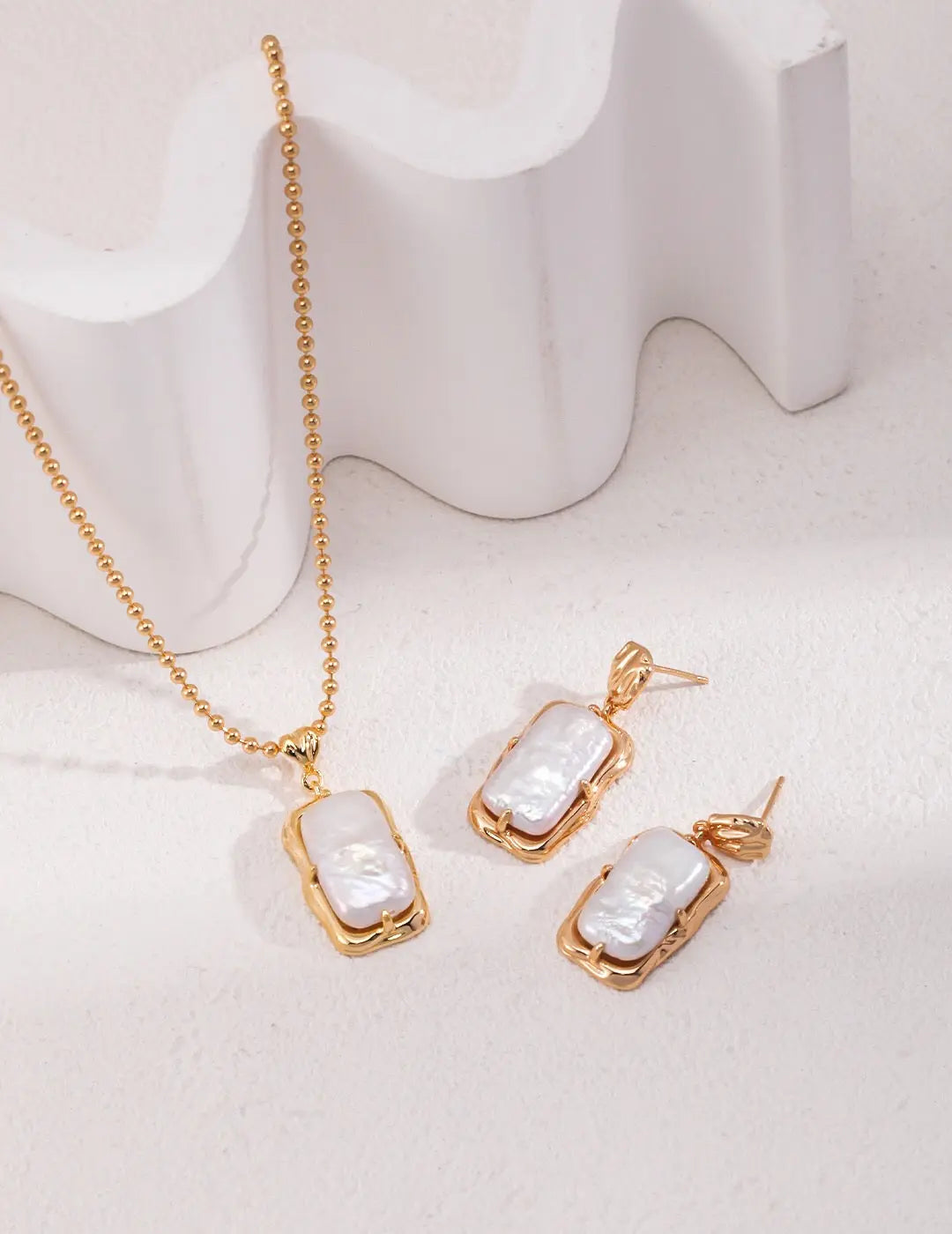 Rectangle Link Pearl Earrings - Memoriex