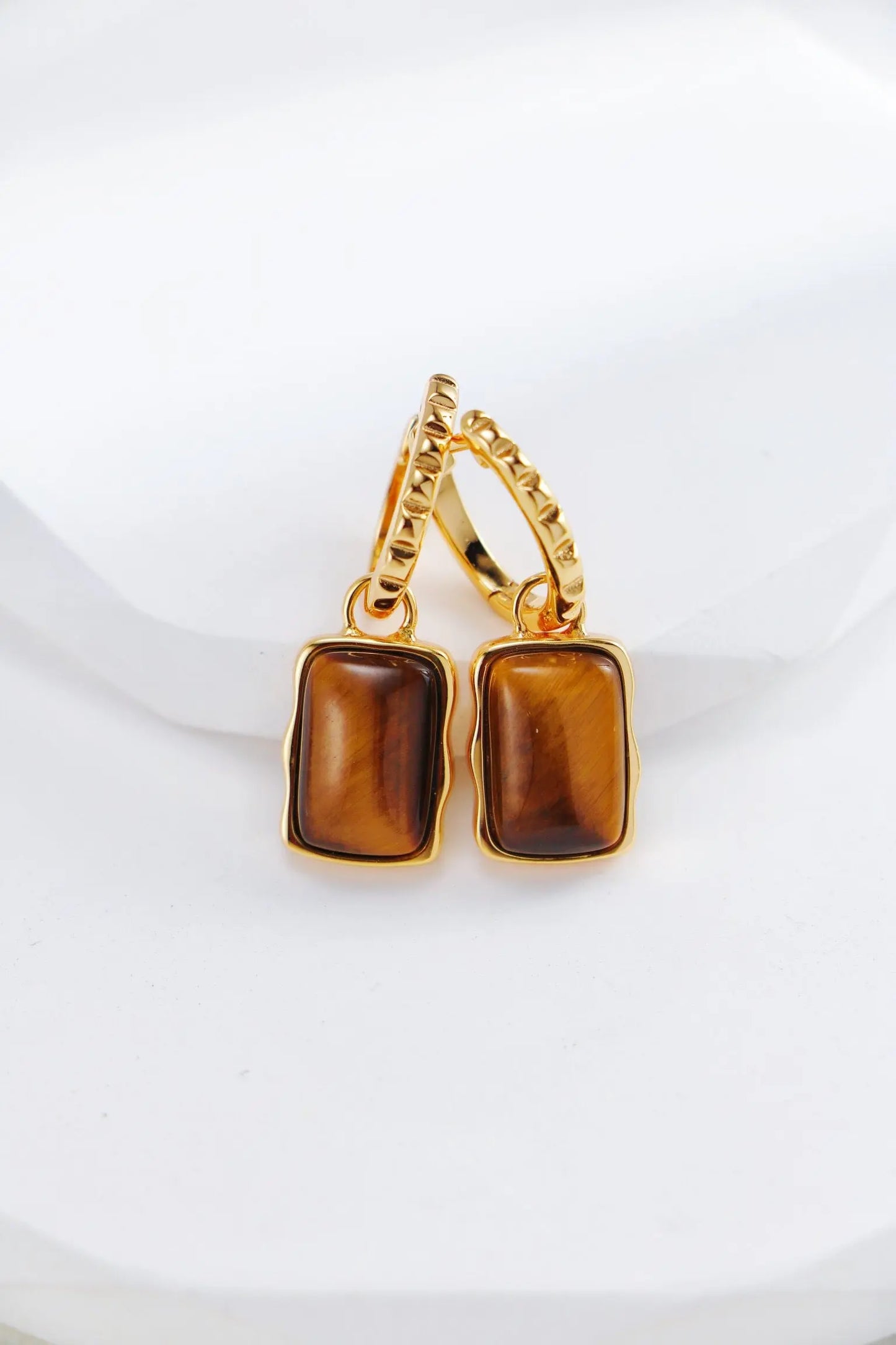 Rectangle Shape Tiger Eye Long Earrings-1