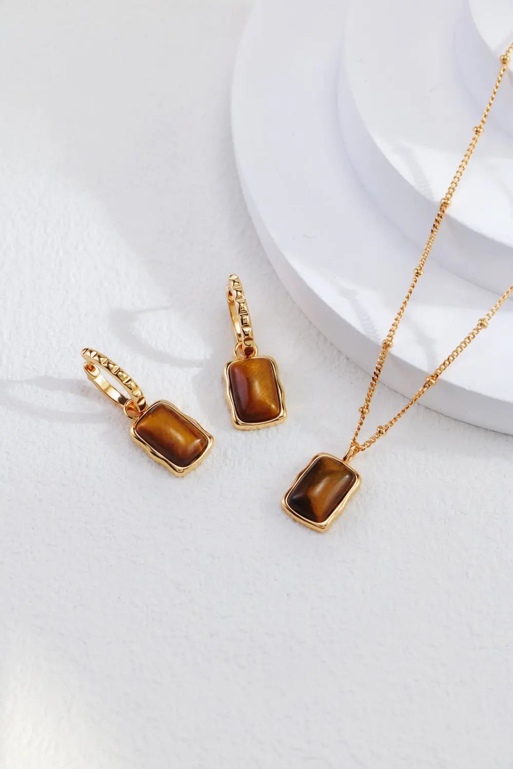 Rectangle Shape Tiger Eye Long Earrings - Memoriex