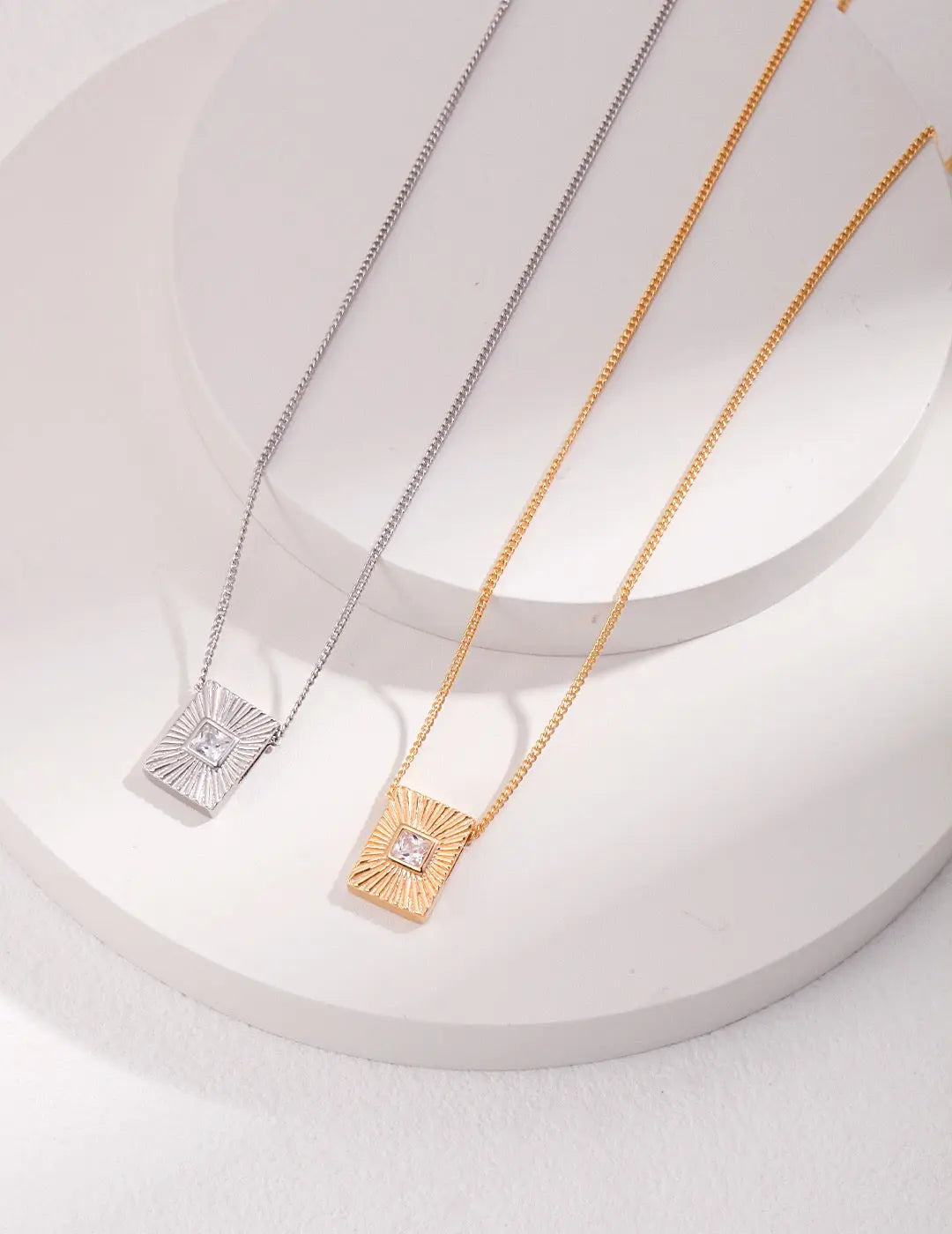 Rectangle Zircon Pendant Necklace-0