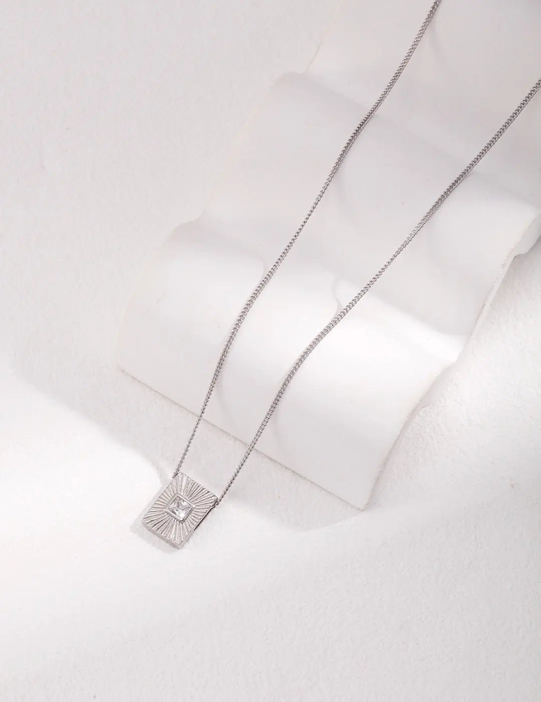 Rectangle Zircon Pendant Necklace-2