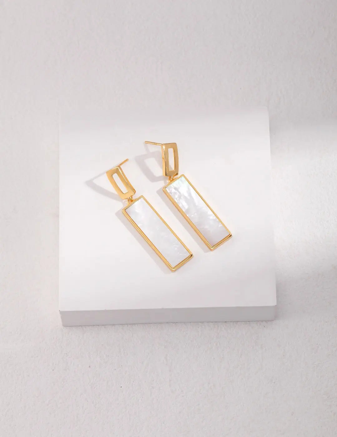 Rectangular Shaped Drop Shell Earrings-0