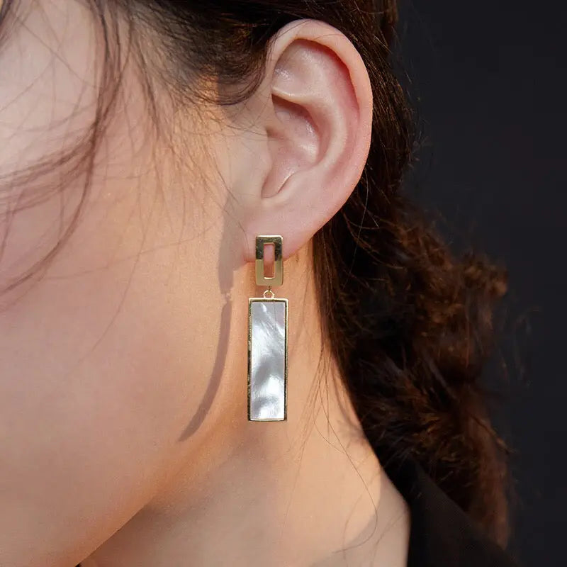 Rectangular Shaped Drop Shell Earrings-2