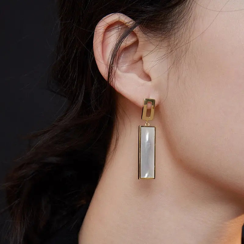 Rectangular Shaped Drop Shell Earrings-3