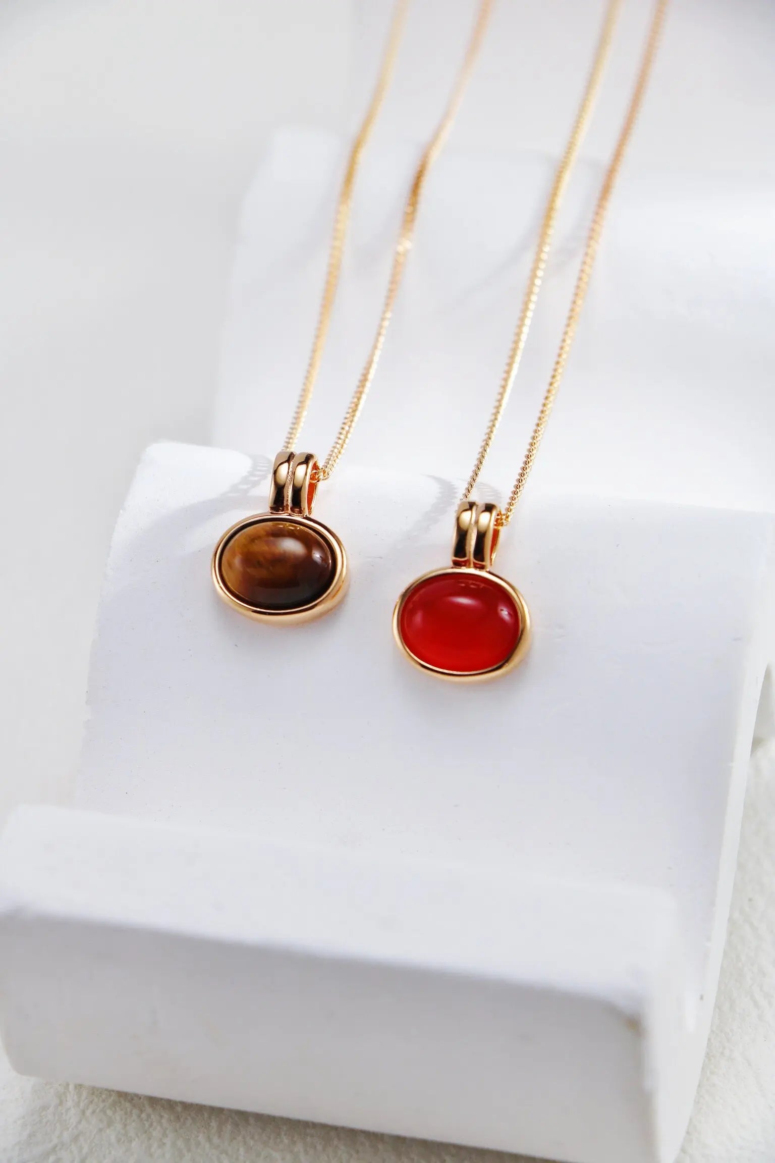 Natural Tiger Eye Stone / Red Agate Necklace-0