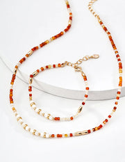 Red Agate & White Pearl Bracelet-2