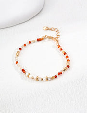 Red Agate and White Mother-of-Pearl Bracelet-0