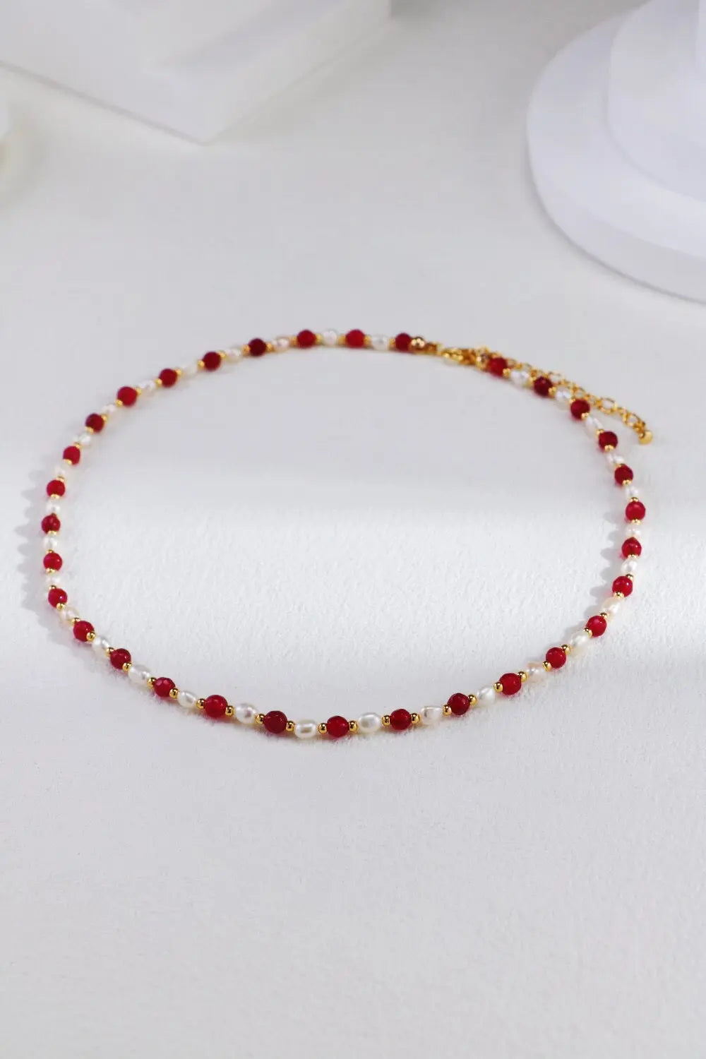 Red Beaded With Baroque Pearl Necklace-0