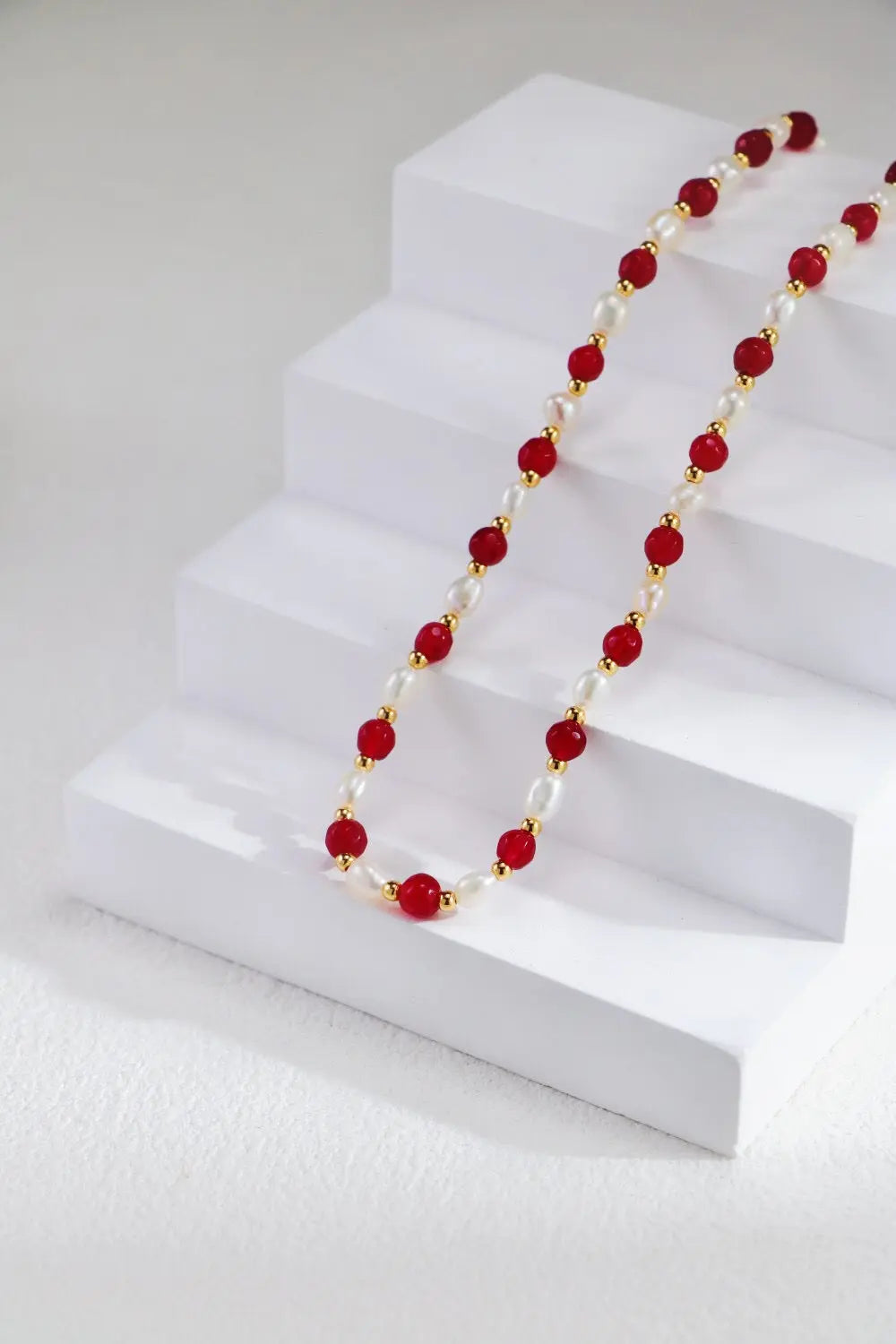 Red Beaded With Baroque Pearl Necklace-1