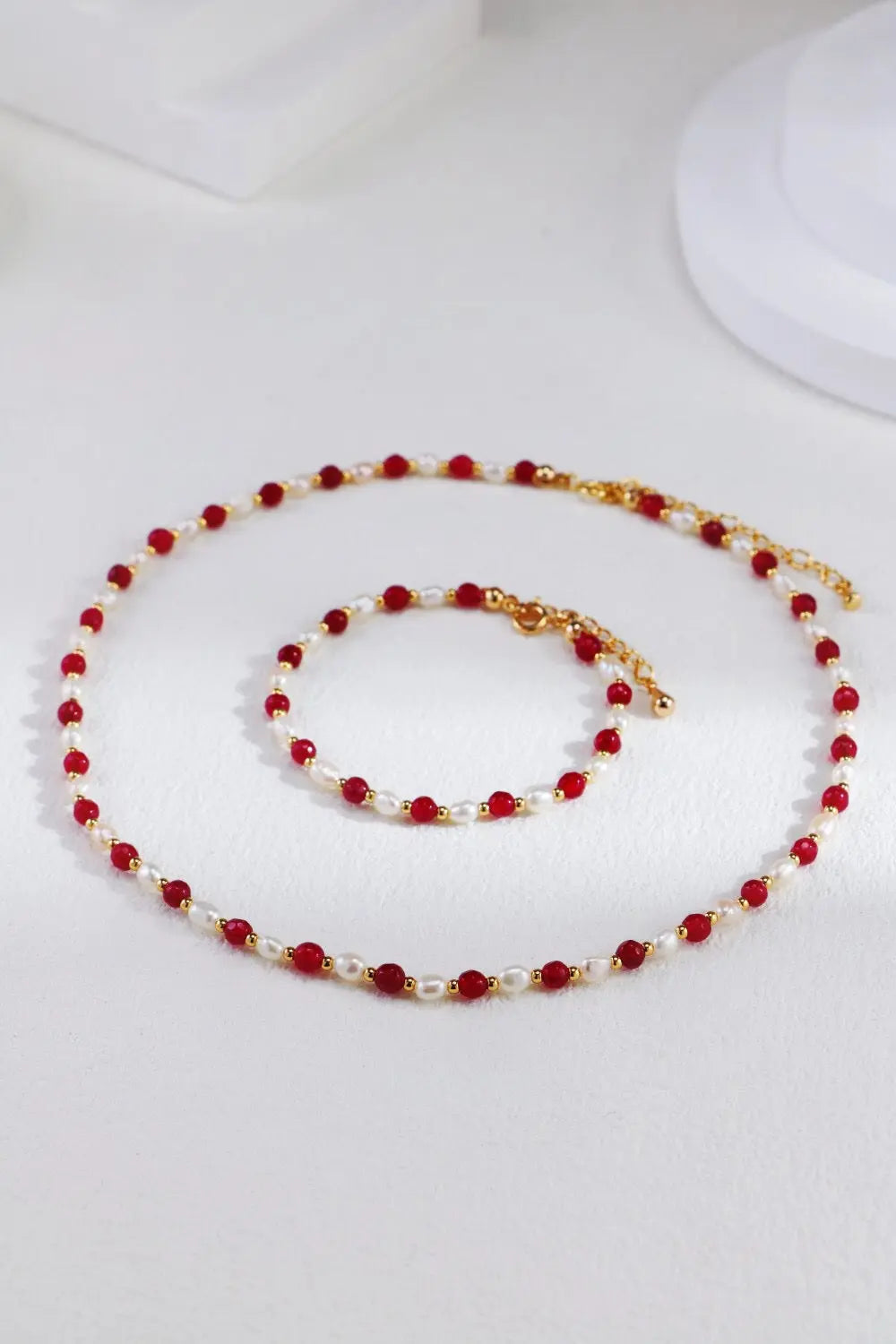 Red Beaded With Baroque Pearl Necklace-3