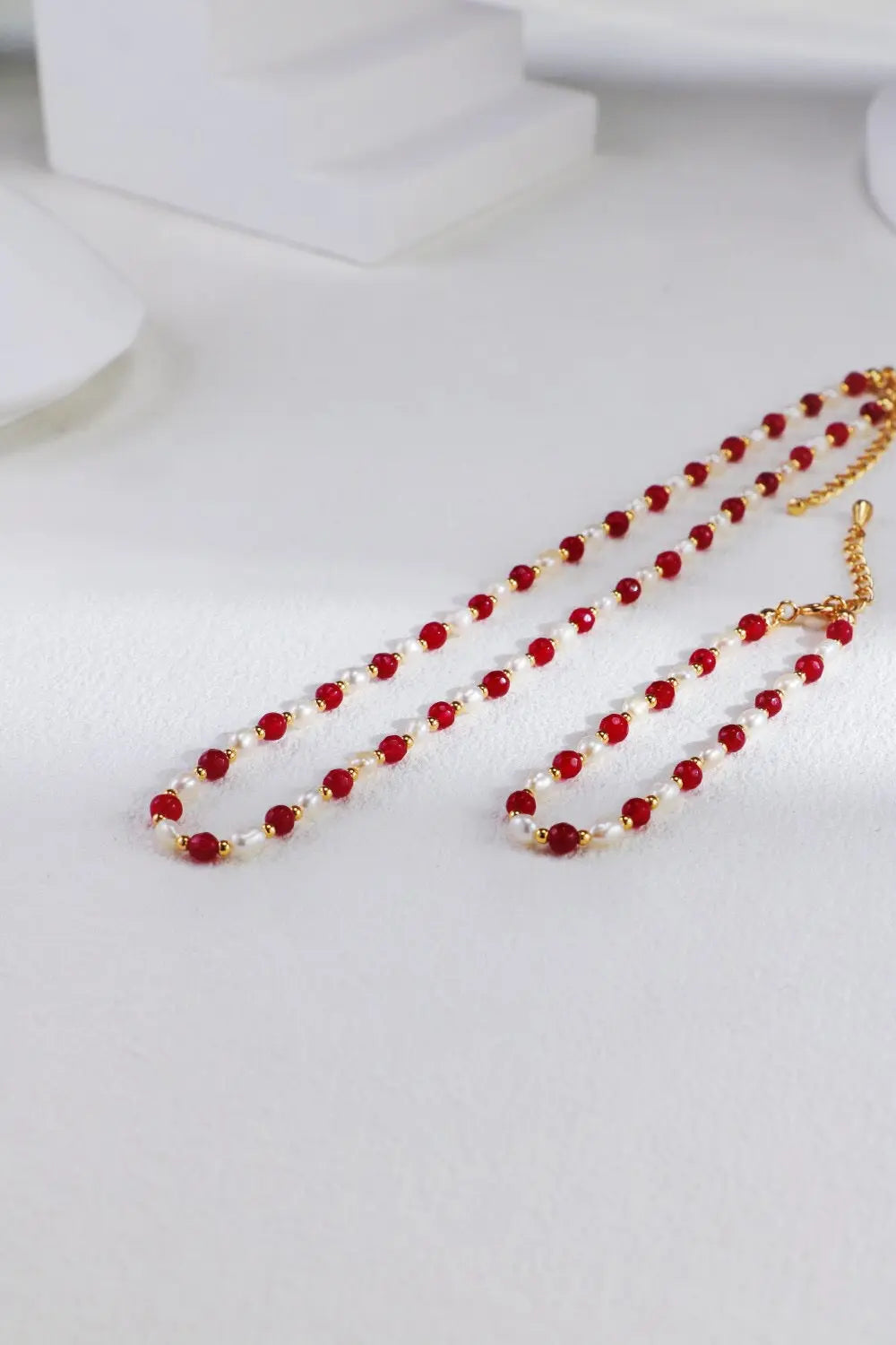 Red Beaded With Baroque Pearl Necklace-4