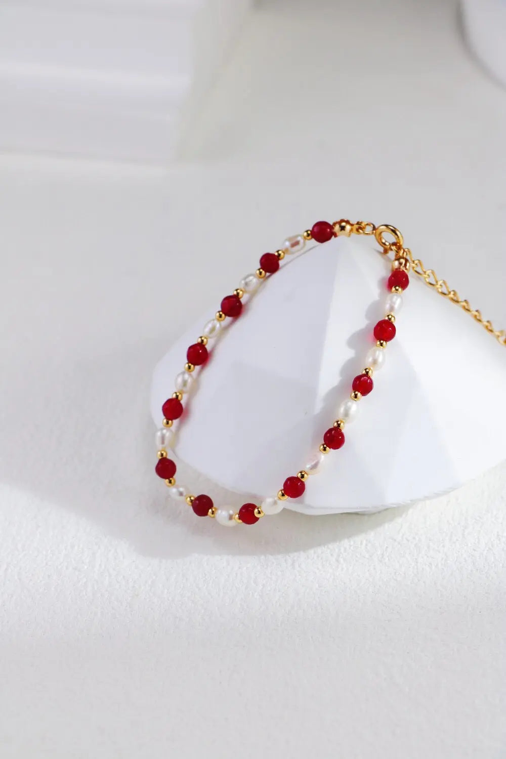 Red Beaded With Baroque Pearl Necklace-6