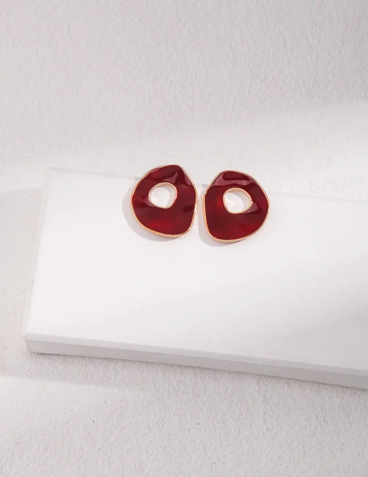 Red Drip Galze Irregular Oval Earrings-0