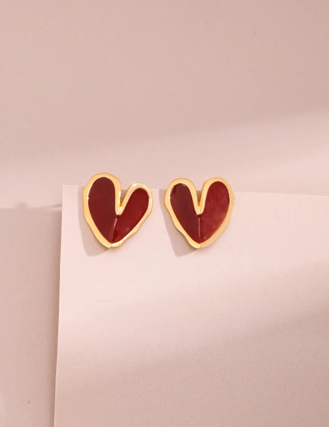 Red Drip Glaze Folded Love Heart Earrings-0