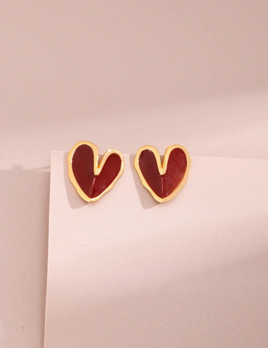 Red Drip Glaze Folded Love Heart Earrings-0