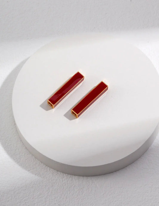 Red Drip Glaze Pillar Stud Earrings - Memoriex