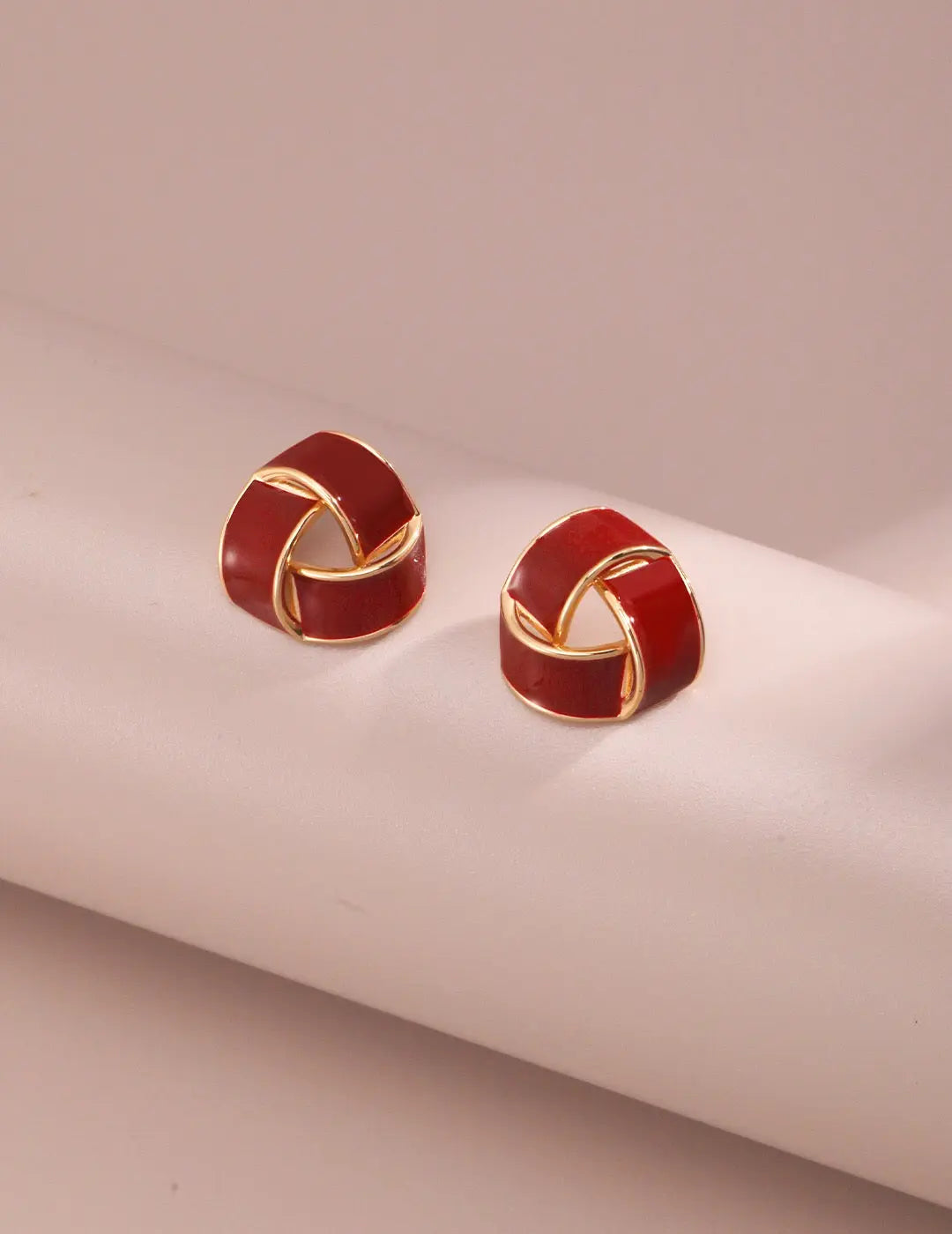 Red Drip Glaze Triangle Earrings-0