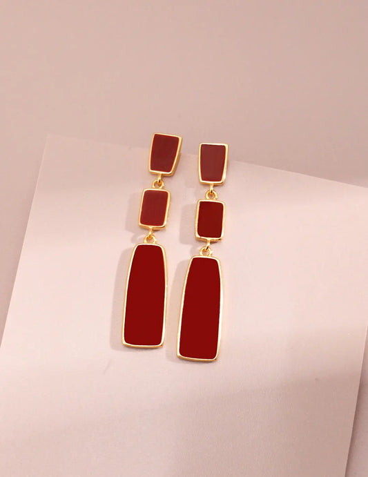 Red Dripping Glaze Link Drop Earrings - Memoriex