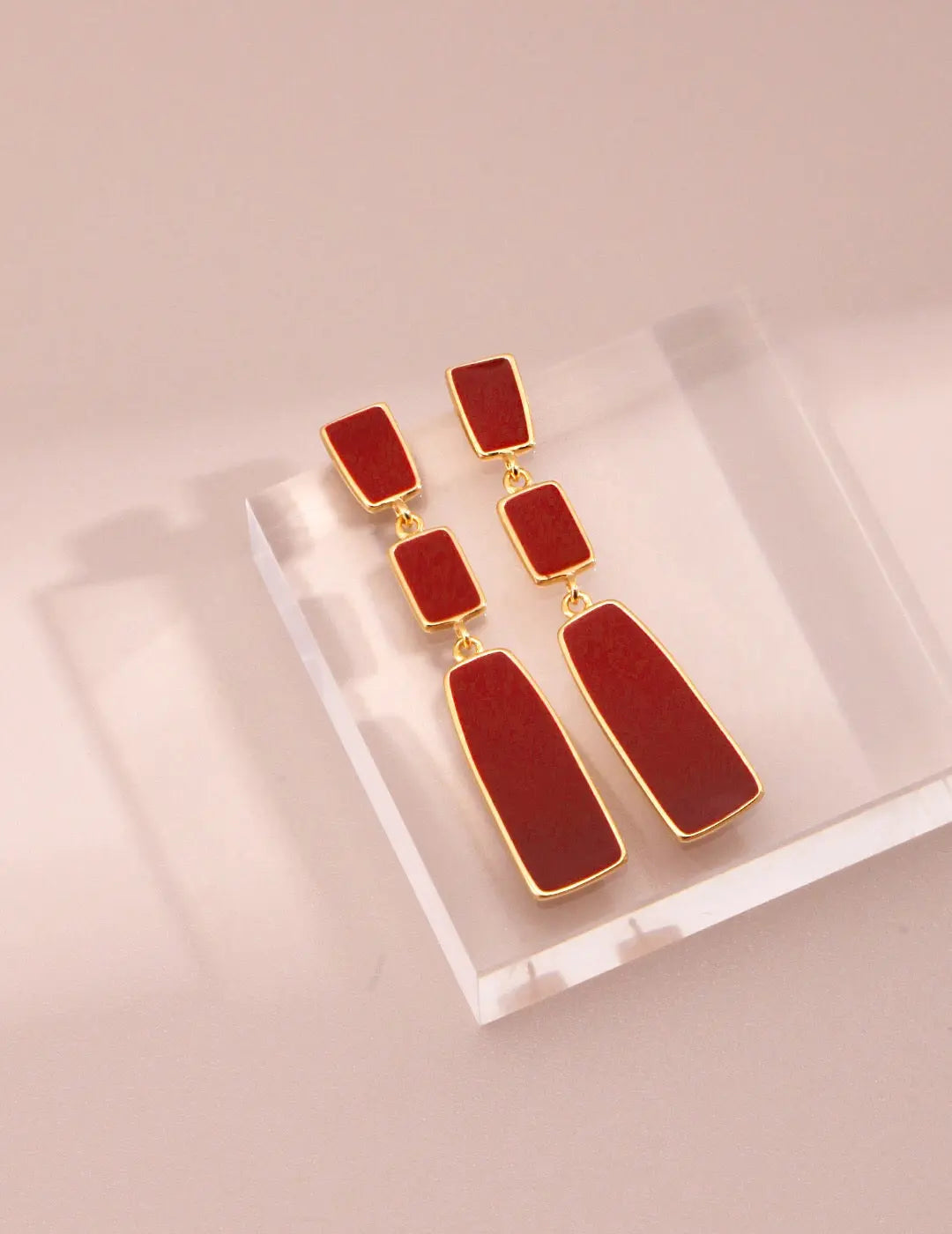 Red Dripping Glaze Link Drop Earrings - Memoriex